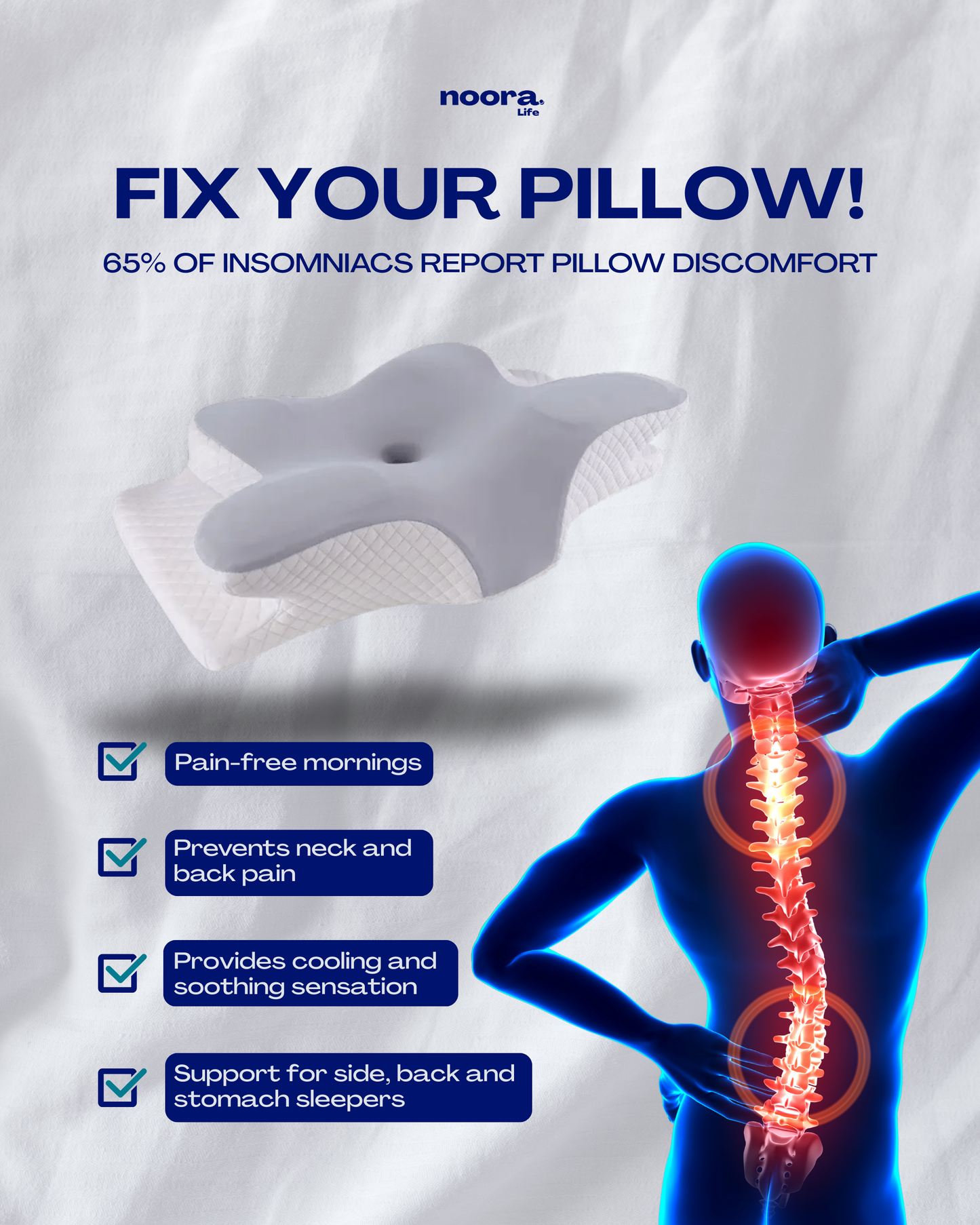NooraLife Alignfoam Contour Pillow infographic pillow discomfort