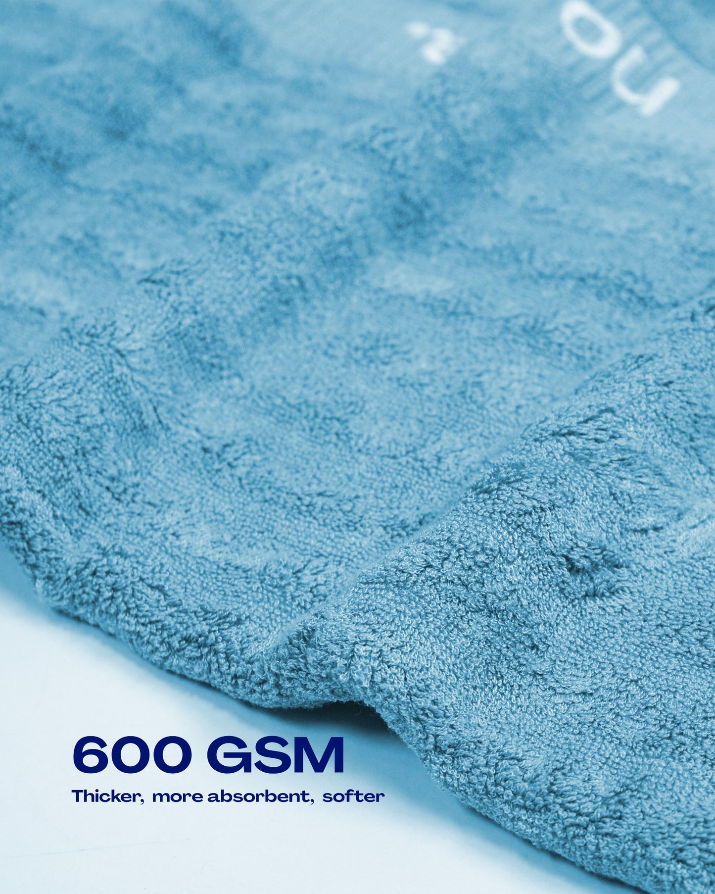 Close-up of a 600 GSM blue bamboo towel