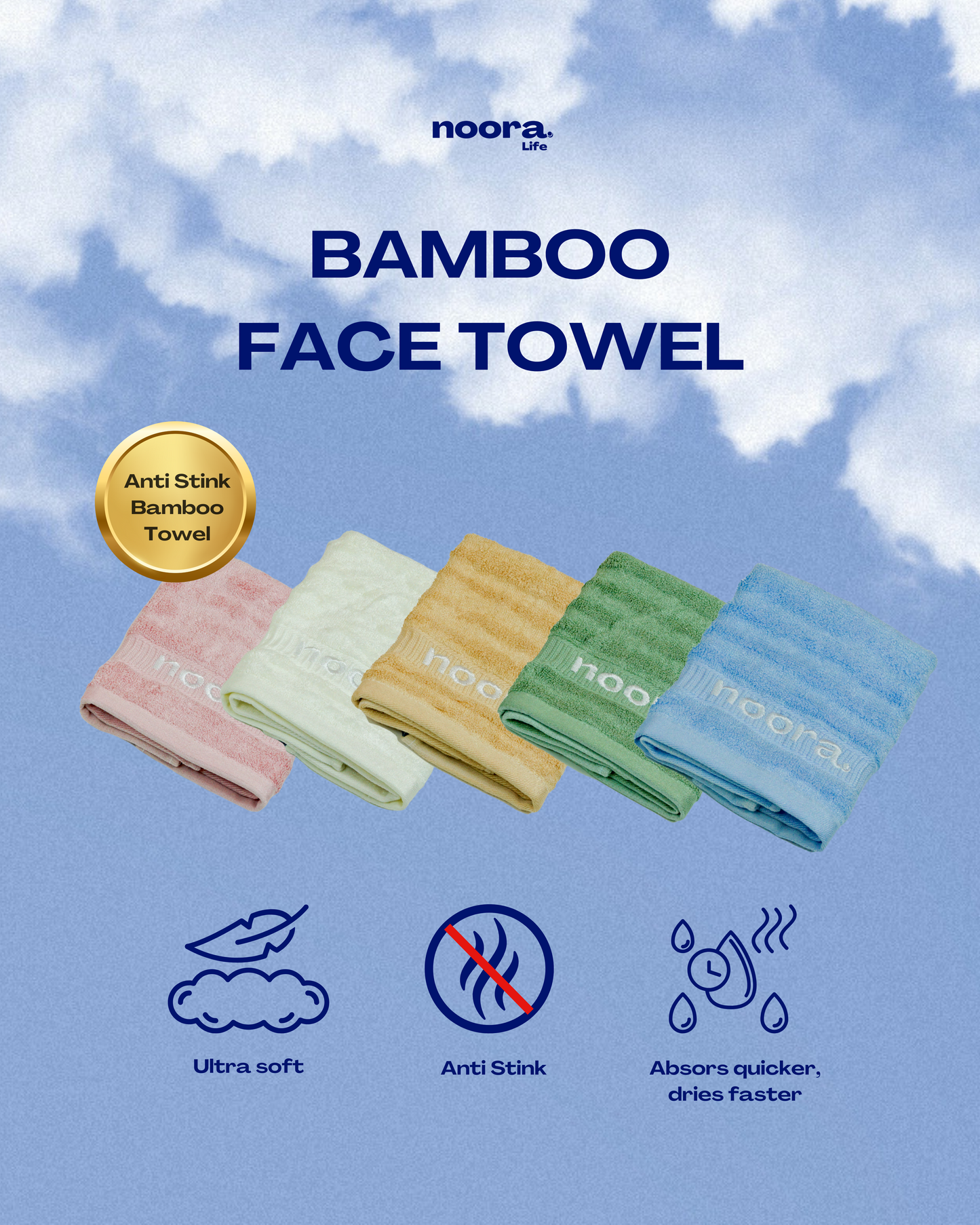 Noora Life bamboo face towels - front picture